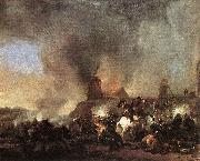 Cavalry Battle in front of a Burning Mill by Philip Wouwerman Philips Wouwerman